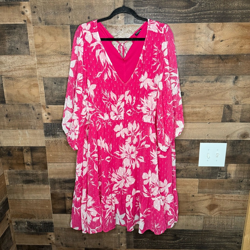 torrid Hot Pink and White Floral V-Neck Dress